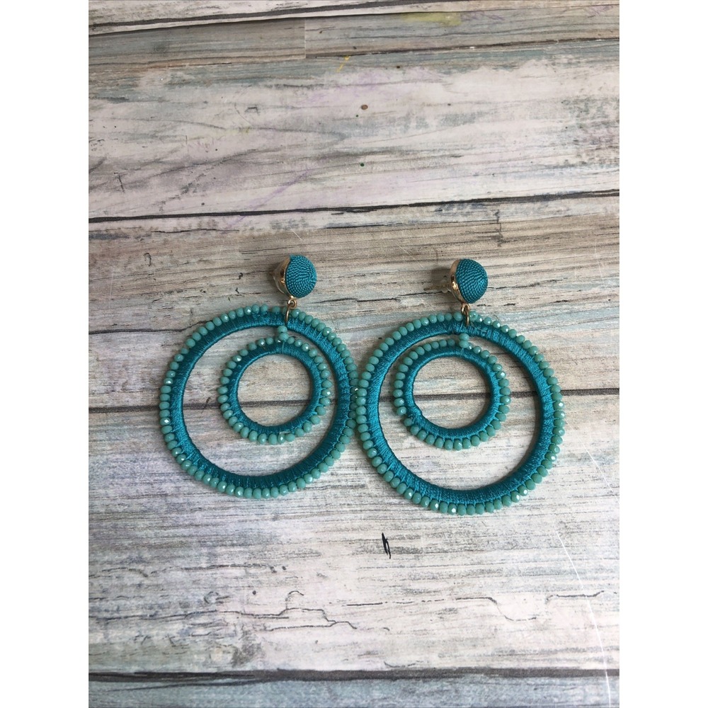 Boho‎ Seed Beads  blue larges wrapped Earrings